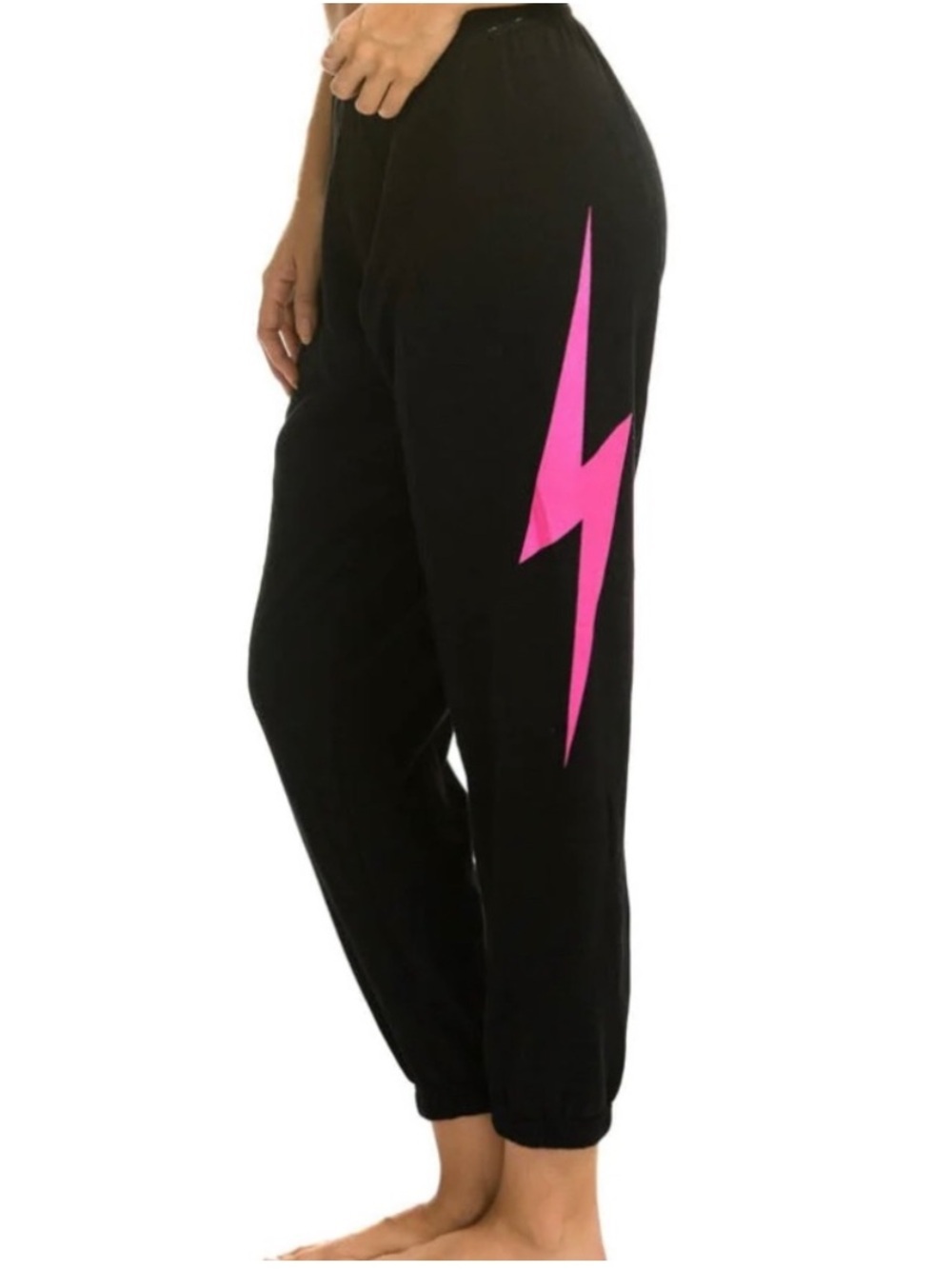 Aviator Nation Bolt Jogger Sweatpants Black Charcoal Neon Pink Lightning Bolt